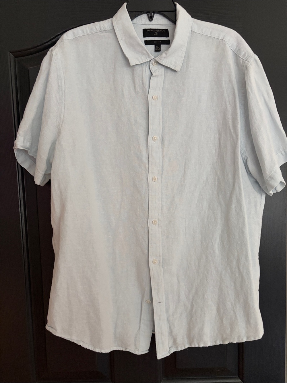 Banana Republic Pale Blue Short Sleeve Linen Button-Up Shirt